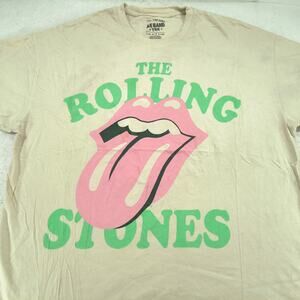 The Rolling Stones Short Sleeve Band Crew Neck T Shirt Mens Size XL Tan